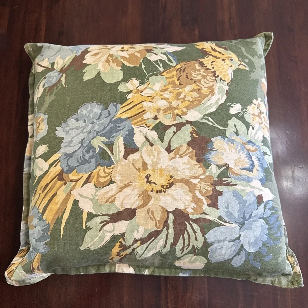 Pottery Barn Silvana Pheasant Pillow Cover & Insert Green 20